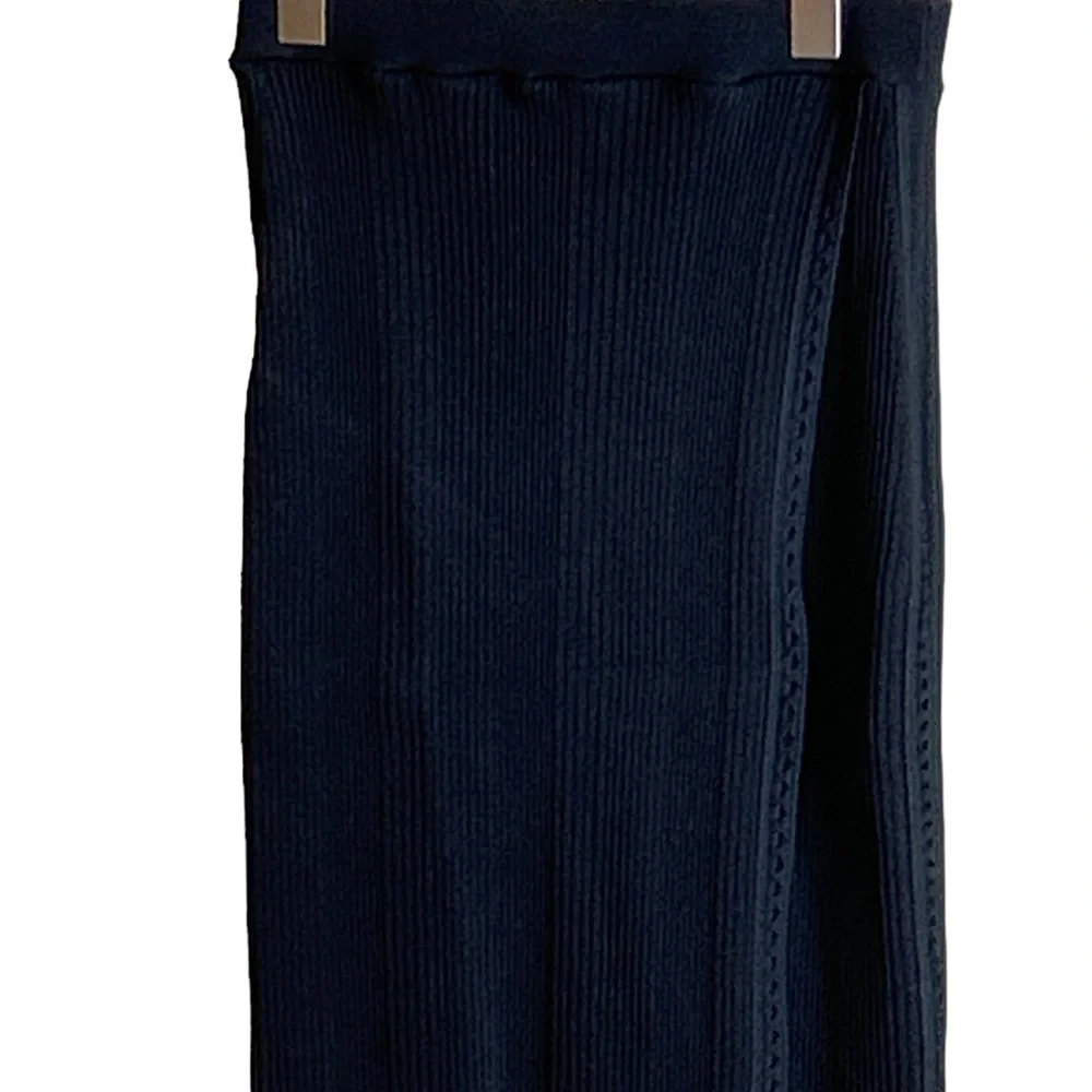 Jonathan Simkhai Eyelet Ribbed Knit Wrap Skirt Black Slit Midi Size XS